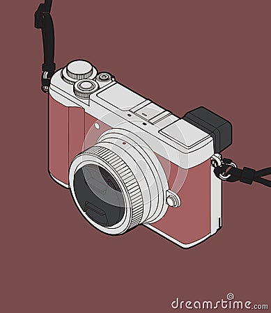 A mirrorless digital camera with changeable lenses Cartoon Illustration