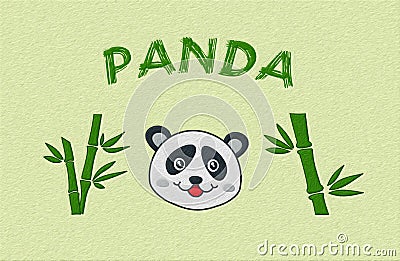 Illustration of a panda with green background and green bamboo with textured - illustration Stock Photo