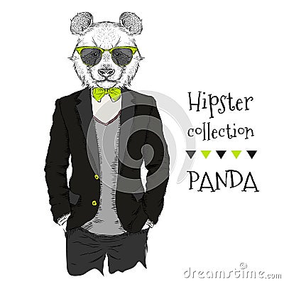 Illustration of panda hipster dressed up in jacket, pants and sweater. Vector illustration Vector Illustration