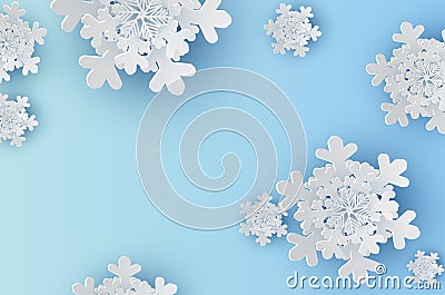 Illustration Paper art and craft of Snowflakes for winter season with place text space background.wintertime Abstract Snowflakes Vector Illustration