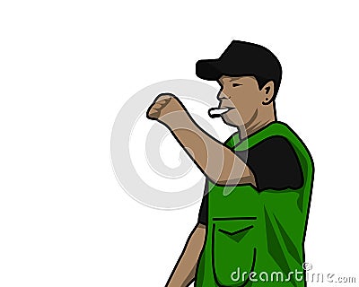 illustration of a parking attendant directing vehicle users Stock Photo