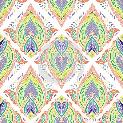 Illustration pastel oriental Thai style elemental mandala boho flame and petal concept seamless pattern Stock Photo