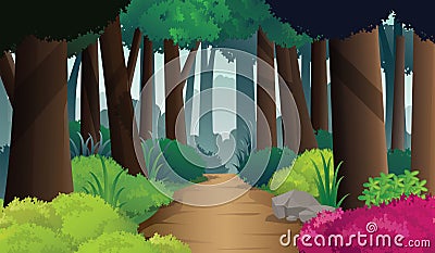 Path way on dense forest, vector illustration Vector Illustration