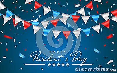 Illustration Patriotic Background with Bunting Flags for Happy Presidents Day and foil confetti., Colors of USA. Vector illustrati Vector Illustration