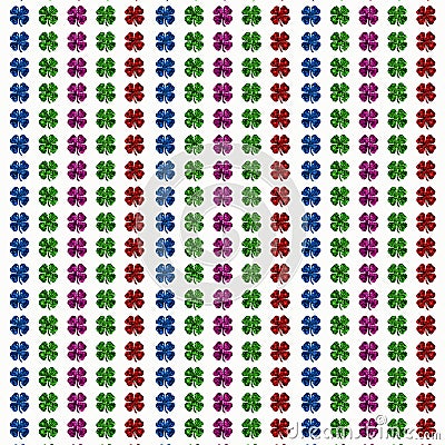 Illustration of a pattern of clover outlines filled with colorful backgrounds Cartoon Illustration