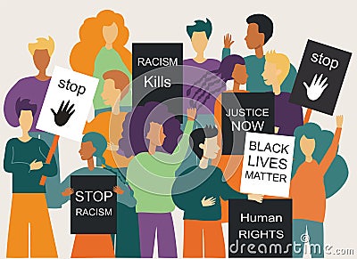 Illustration of a peaceful crowd protest against racism Editorial Stock Photo