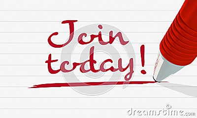 `Join today` written and underlined with a red pen Stock Photo