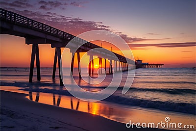 Pensacola beach sunrise, scenery background Cartoon Illustration