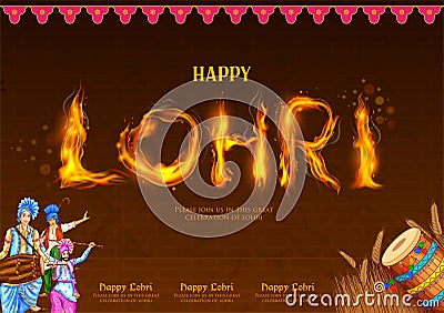 people celebrate and dancing bhangra for Happy Lohri holiday background for Punjabi festival India Vector Illustration
