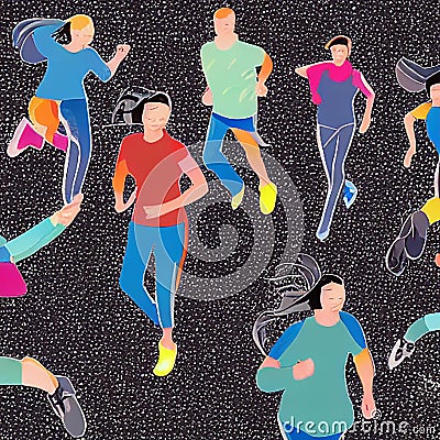 illustration of people in colorful pattern Cartoon Illustration