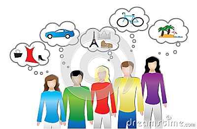 Illustration of people or consumer needs and wants Stock Photo