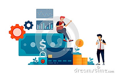 Illustration of people discussing, analyzing and making financial investment choices, to grow profits from bank deposit funds. Can Vector Illustration