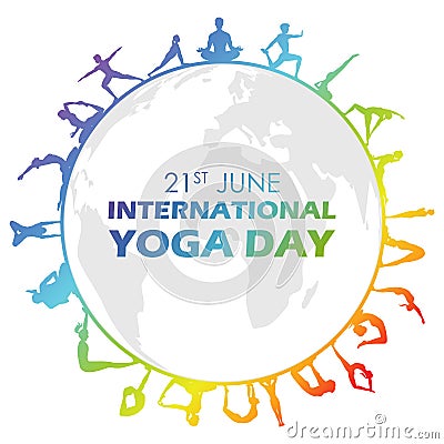 people doing asana and meditation practice for International Yoga Day on 21st June Vector Illustration