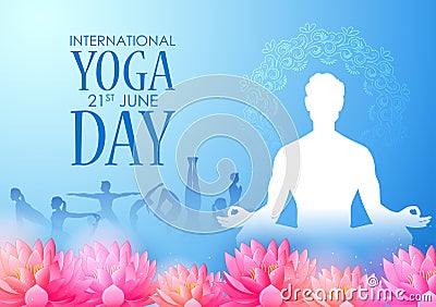 people doing asana and meditation practice for International Yoga Day on 21st June Vector Illustration