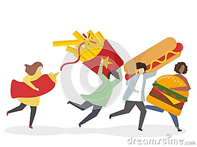 Illustration of people with fast food Stock Photo