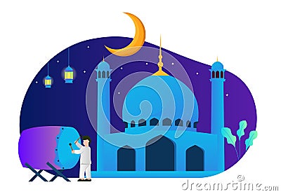 Illustration of people happy mubarak. People who celebrate ramadan kareem Vector Illustration