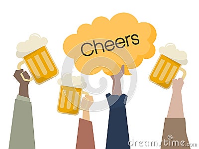 Illustration of people having beers Vector Illustration