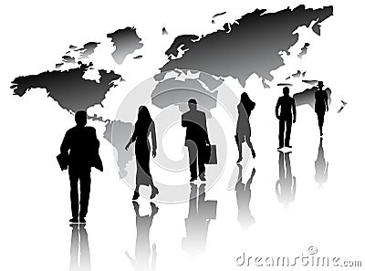 Illustration of people, map and shadows Vector Illustration