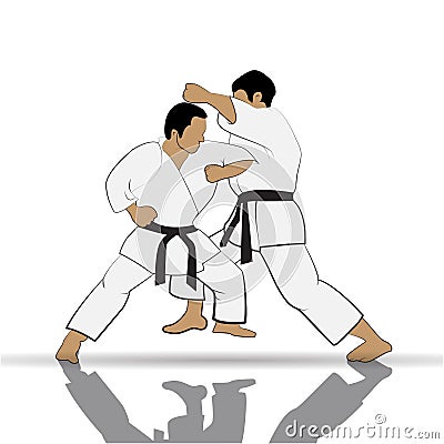 A illustration of people practicing taekwondo in Thai. Stock Photo