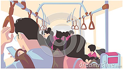 Illustration of people using public transport, bus, train, metro, subway Vector Illustration