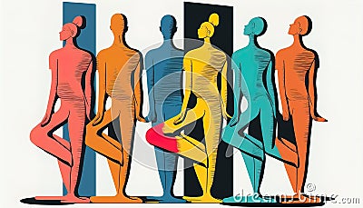 illustration people yoga modern line color palete Generate AI Cartoon Illustration