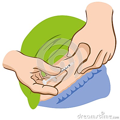 Illustration of a person applying injection in the belly Vector Illustration