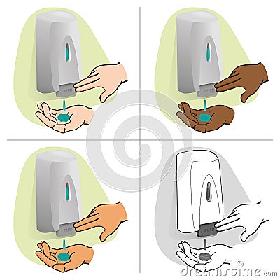 Illustration of a person doing hand hygiene with cleaning product, ethnic Vector Illustration