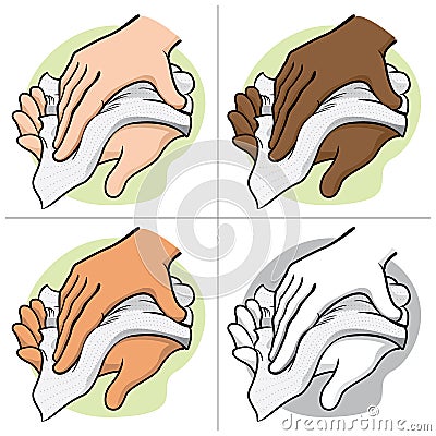 Illustration of a person wiping and wiping his hands with a paper towel or napkin, ethnic Vector Illustration