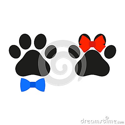 Illustration of a pet shop clinic home care logo design with a paw of a dog boy and girl. Vector Illustration