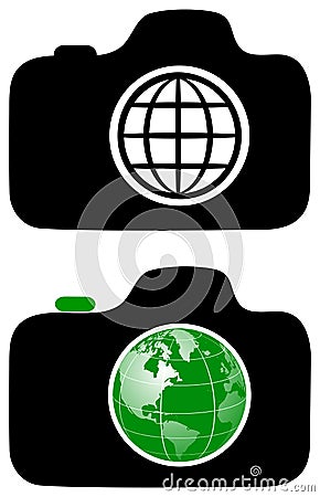 Photography camera globe logo Stock Photo