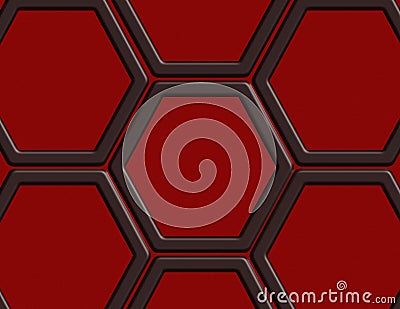 Hexagons with Red Textured Fill Background Cartoon Illustration