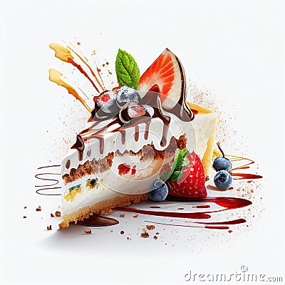 Illustration piece of cake sweet dessert on white background Created with Generative AI technology Stock Photo