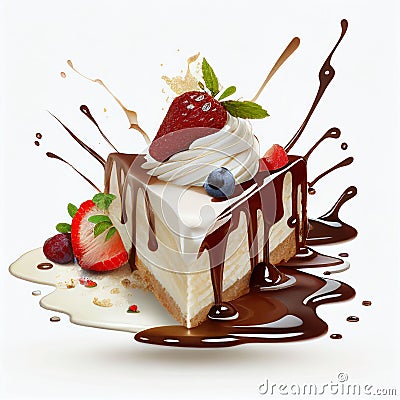 Illustration piece of cake sweet dessert on white background Created with Generative AI technology Stock Photo