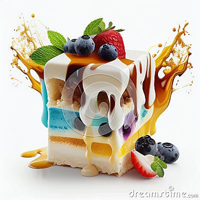 Illustration piece of cake sweet dessert on white background Created with Generative AI technology Stock Photo