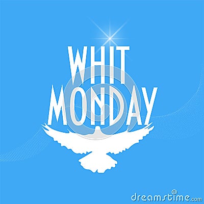 Illustration with a pigeon or dove silhouette: Whit Monday or Pentecost Monday also known as Monday of the Holy Spirit. Vector Illustration