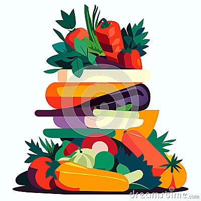 Illustration of a pile of fresh vegetables. Vector illustration in flat style AI Generated Vector Illustration