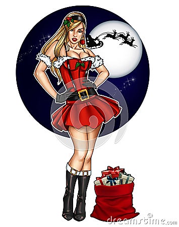 Illustration of pin up dressed up for Christmas festivity Stock Photo