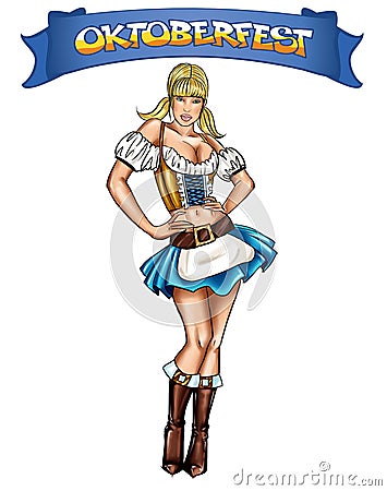Illustration of pin up Waitress with traditional Bavarian dress Stock Photo