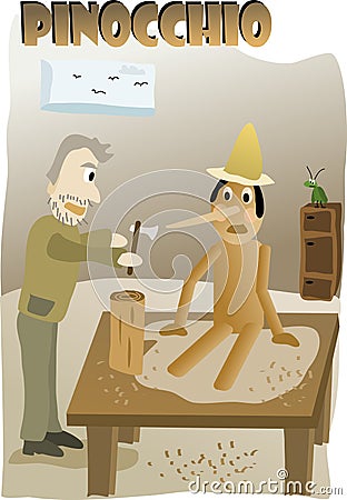 Illustration of Pinocchio and Geppetto Vector Illustration