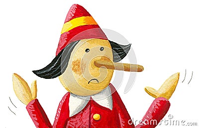 Illustration of Pinocchio says: I do not lie Cartoon Illustration