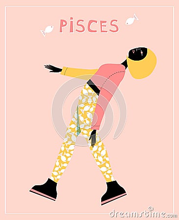 Illustration with Pisces - astrological zodiac sign.The Fishes Vector Illustration