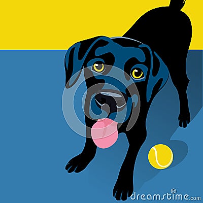 Illustration of playful Black Labrador Retriever with tennis ball Vector Illustration