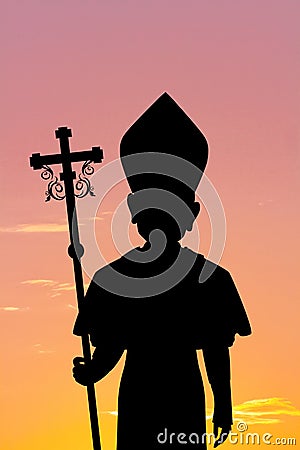 Illustration of Pope silhouette at sunset Stock Photo