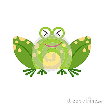 Illustration of cheerful frog. Cute laughing frog face Vector Illustration