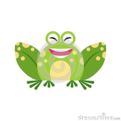 Illustration of cheerful frog. Cute smiling frog face Vector Illustration