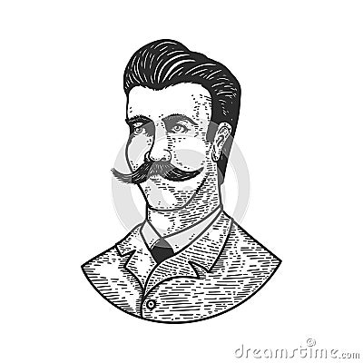 Illustration of portrait of gentleman in engraving style. Design element for poster, card, banner, flyer. Vector Illustration