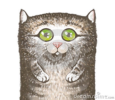 Illustration of a portrait of a gray striped cute cat on a white background. Texture drawing Stock Photo