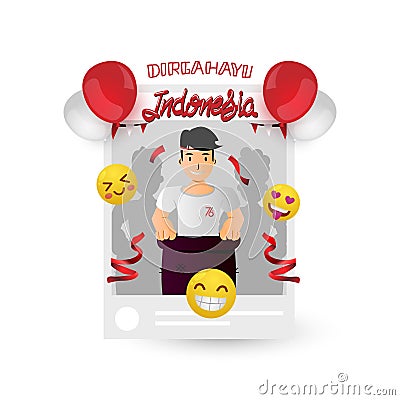 Illustration post social media of sack race man on indonesia independence day Vector Illustration