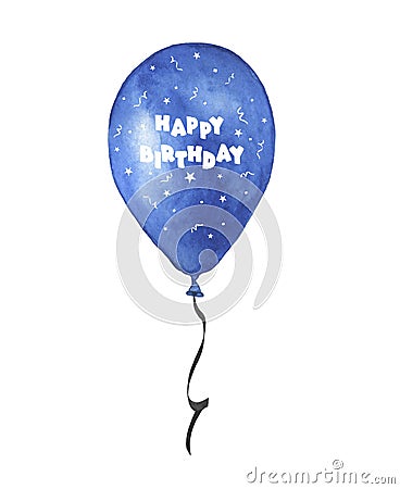 Postcard Birthday watercolor design congratulation invitation design Balloons Gift Stars Confetti Stock Photo