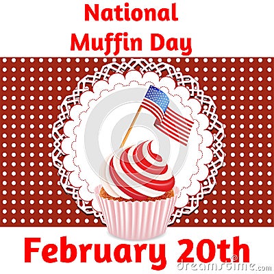 Illustration Postcard 20 February national muffin day Vector Illustration